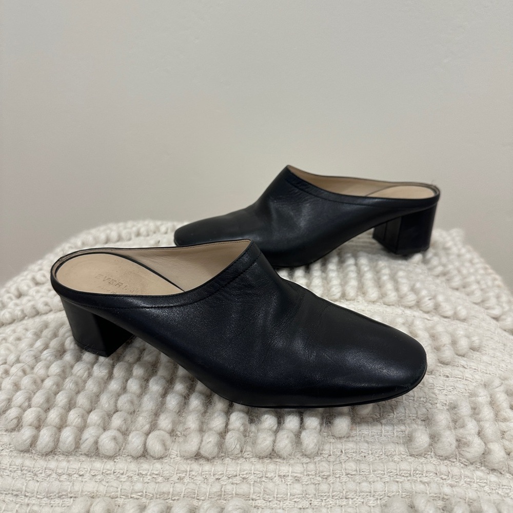 Everlane Black Leather Day Heel Mules
